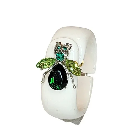 Vintage Style Beetle Chunky Cuff Bracelet Embellished Crystal Emerald Green - Picture 3 of 9
